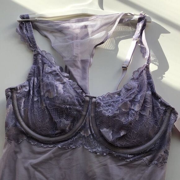 Auden Light purple Lingerie Babydoll Chemise Mesh and lace and panty set Large. - Picture 7 of 10